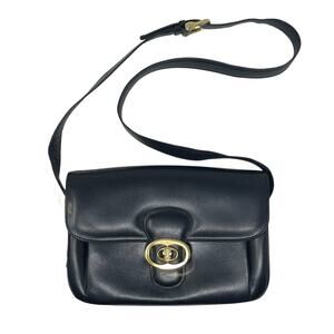 Céline VINTAGE Celine Fermoir Triomphe Shoulder Bag - Navy Blue Box Leather